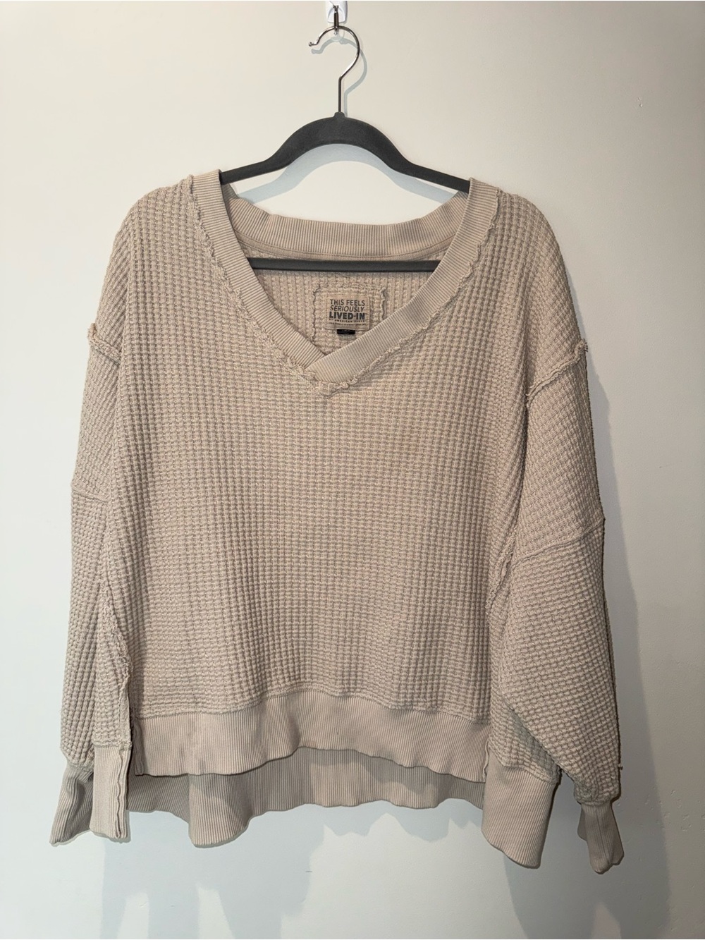 American Eagle Women’s This Feels Seriously Lived-In Beige Slouchy Top Large